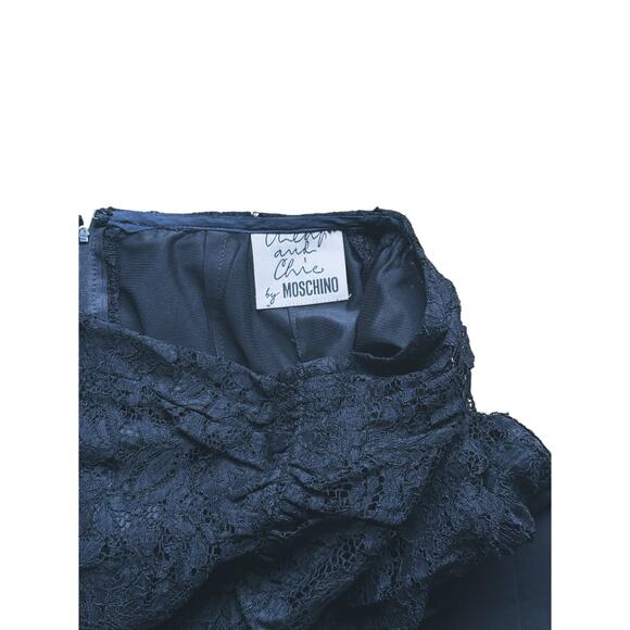 Moschino Cheap & Chic Vintage Lace Bow Pleated Mini Skirt XS Black Whimsigoth - Picture 4 of 7
